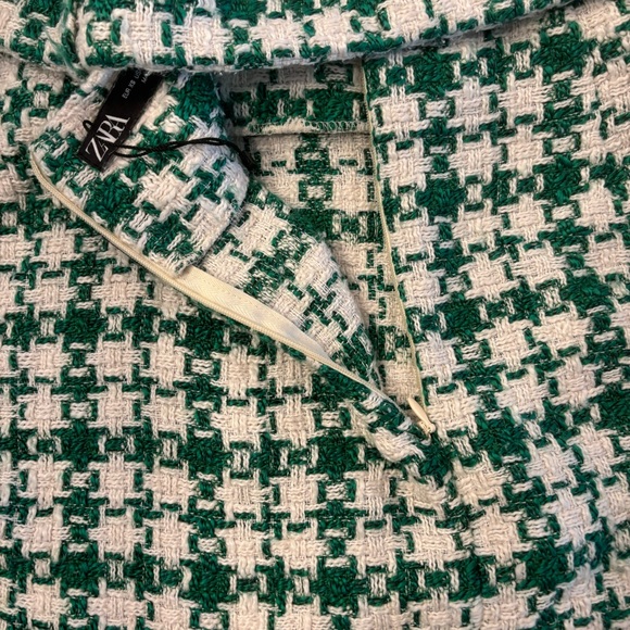 Zara Woman SS22 Ecru/Green Textured A-Line Weave Mini Skirt Size XS Belted X-Mas - Picture 7 of 8